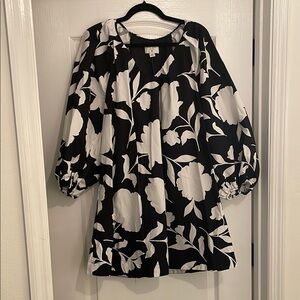 Kate Spade Monochrome Floral Long Sleeve Dress